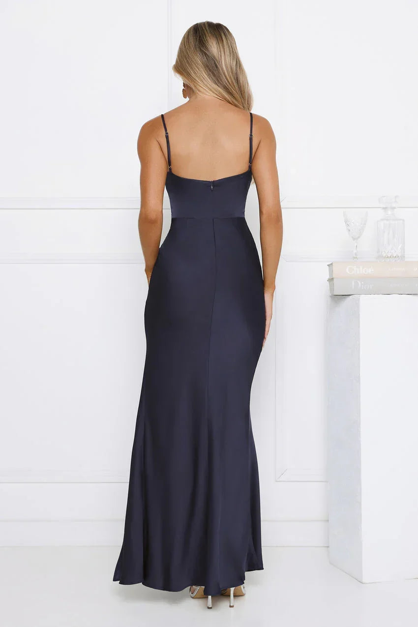 Radiant Rendezvous Satin Maxi Dress Navy