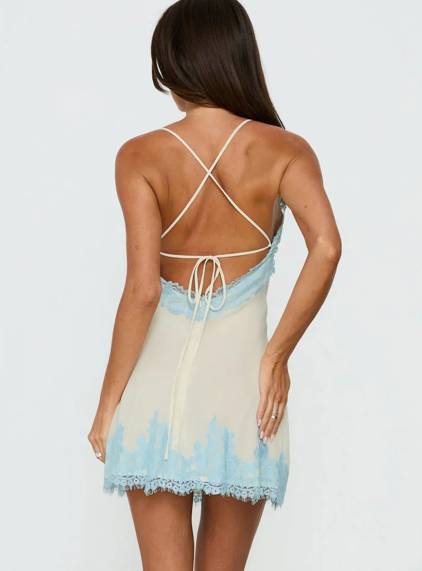 Call My Lover Lace Slip Mini Dress Lemon / Blue