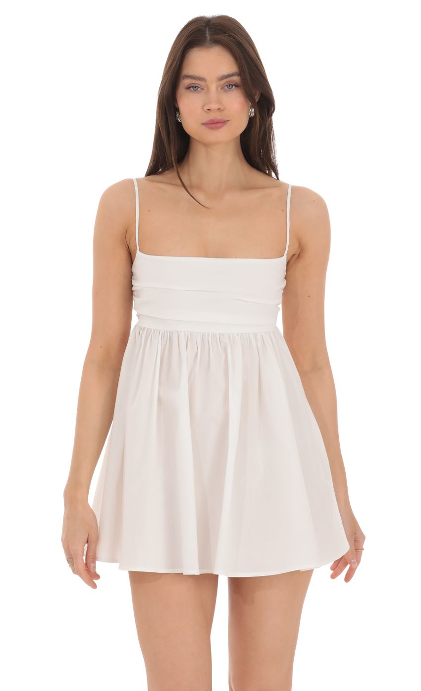Babydoll Back Bow Dress in White