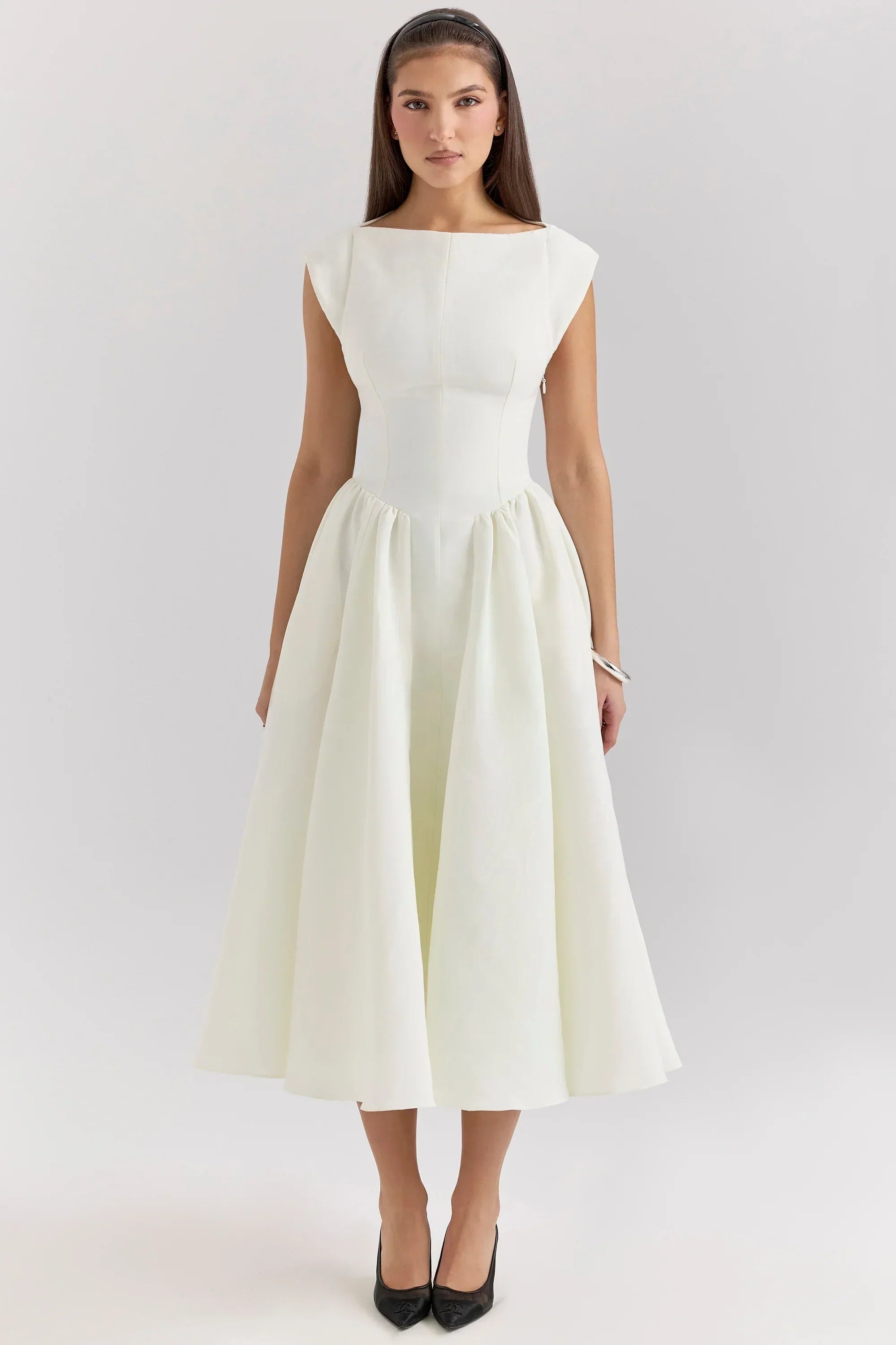 Ivory Moire Satin Midi Dress