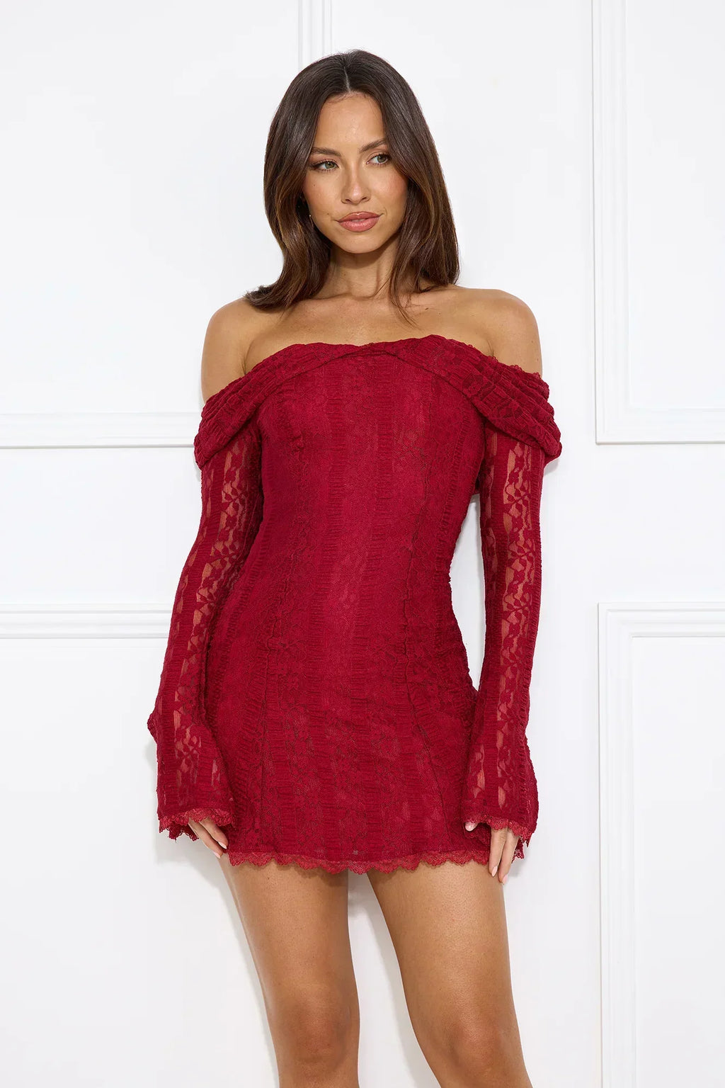 Secret Smile Lace Off Shoulder Mini Dress