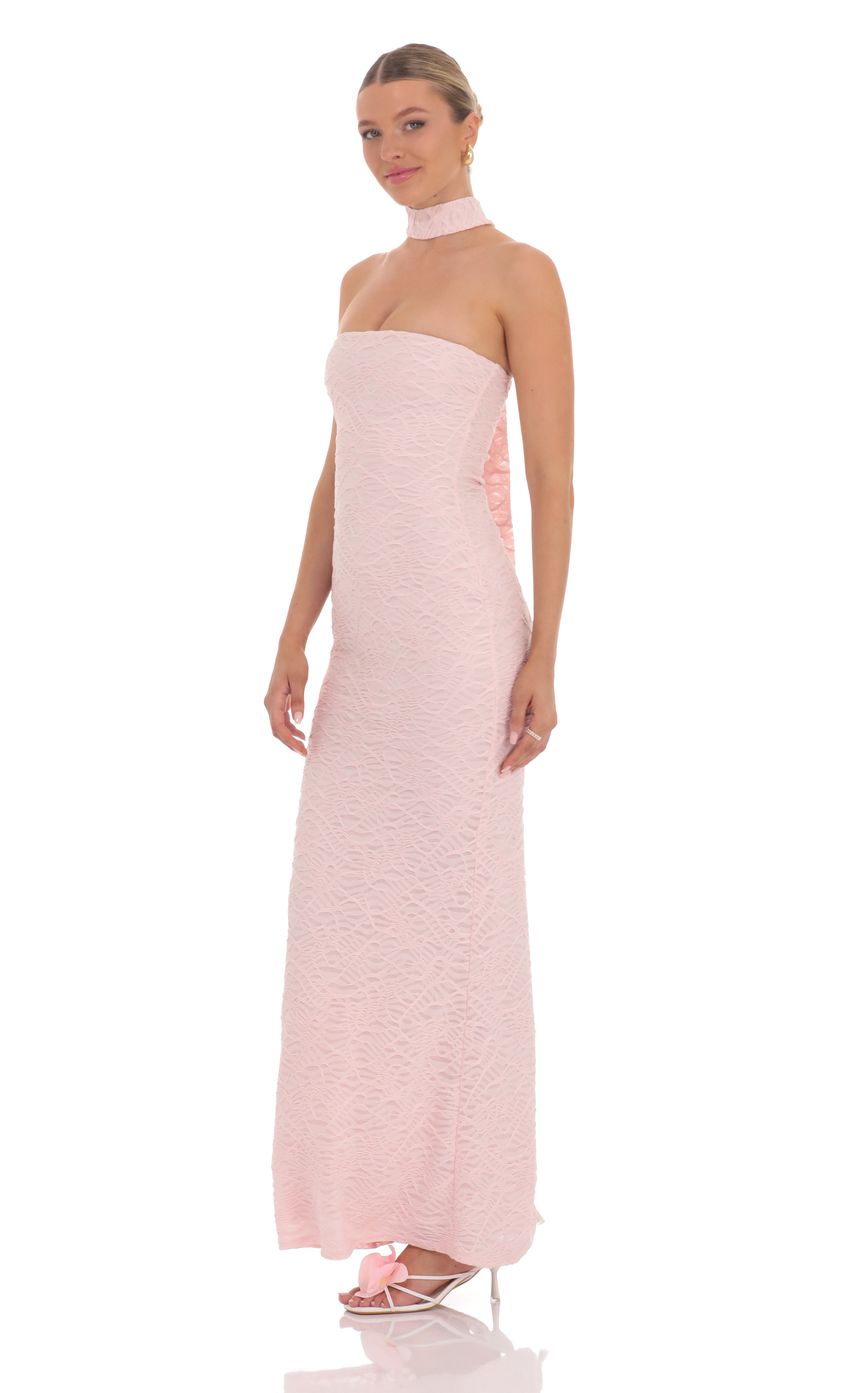 Scarf Mesh Knit Maxi Dress in Pink
