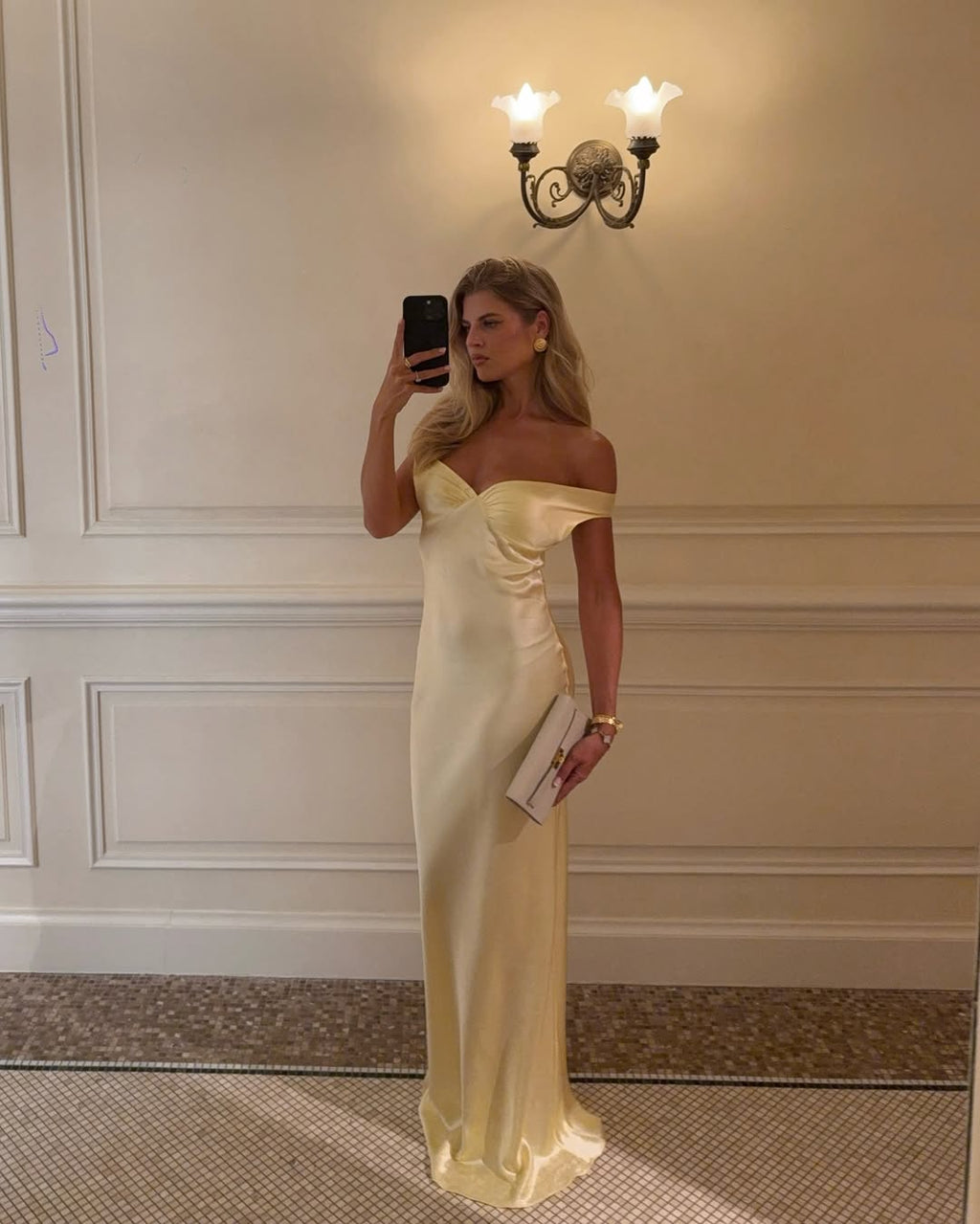 Alicia Off-Shoulder Satin Maxi Dress