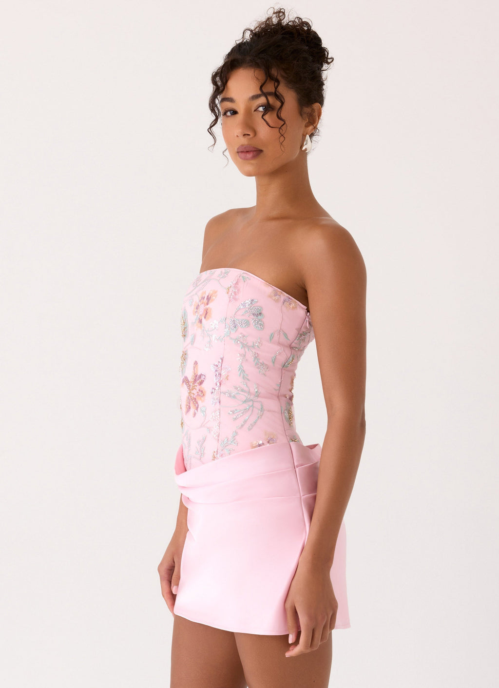Angelique Beaded Mini Dress Pink