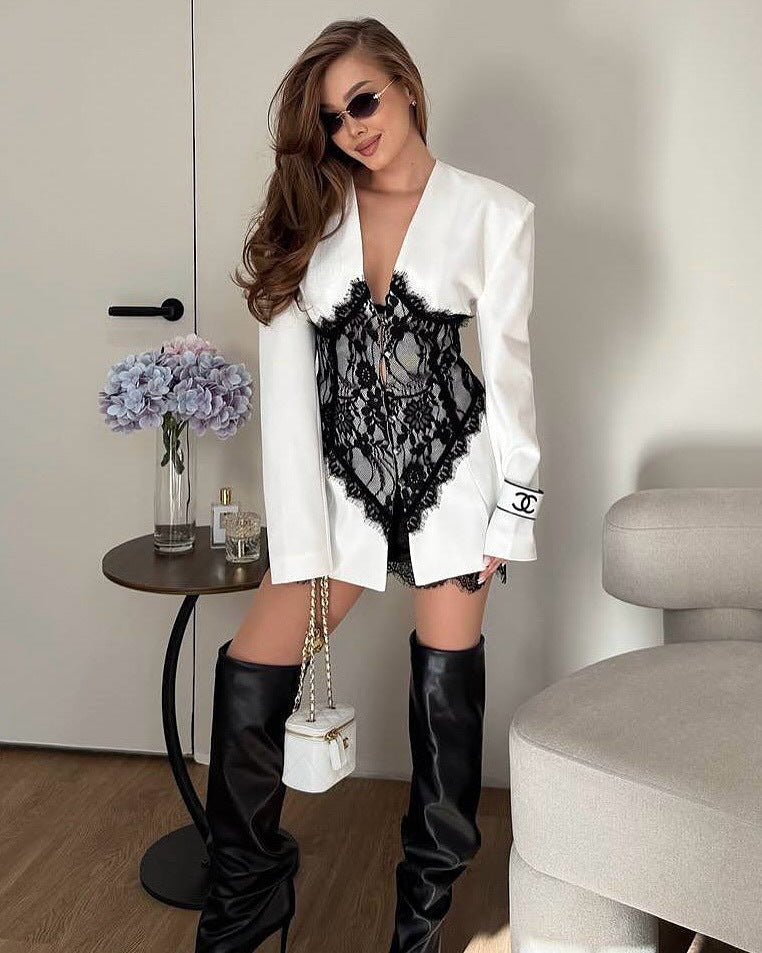 Annalise V-Neck Lace Blazer Mini Dress