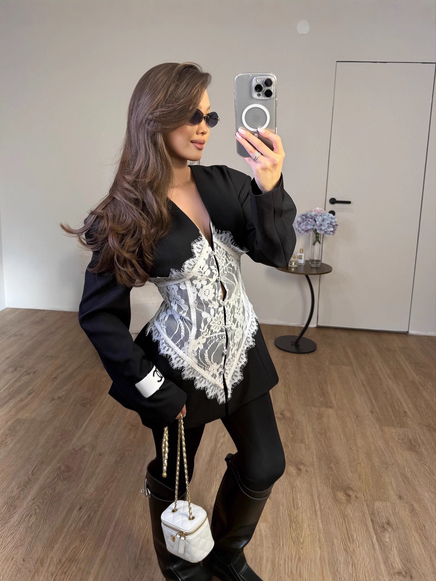 Annalise V-Neck Lace Blazer Mini Dress