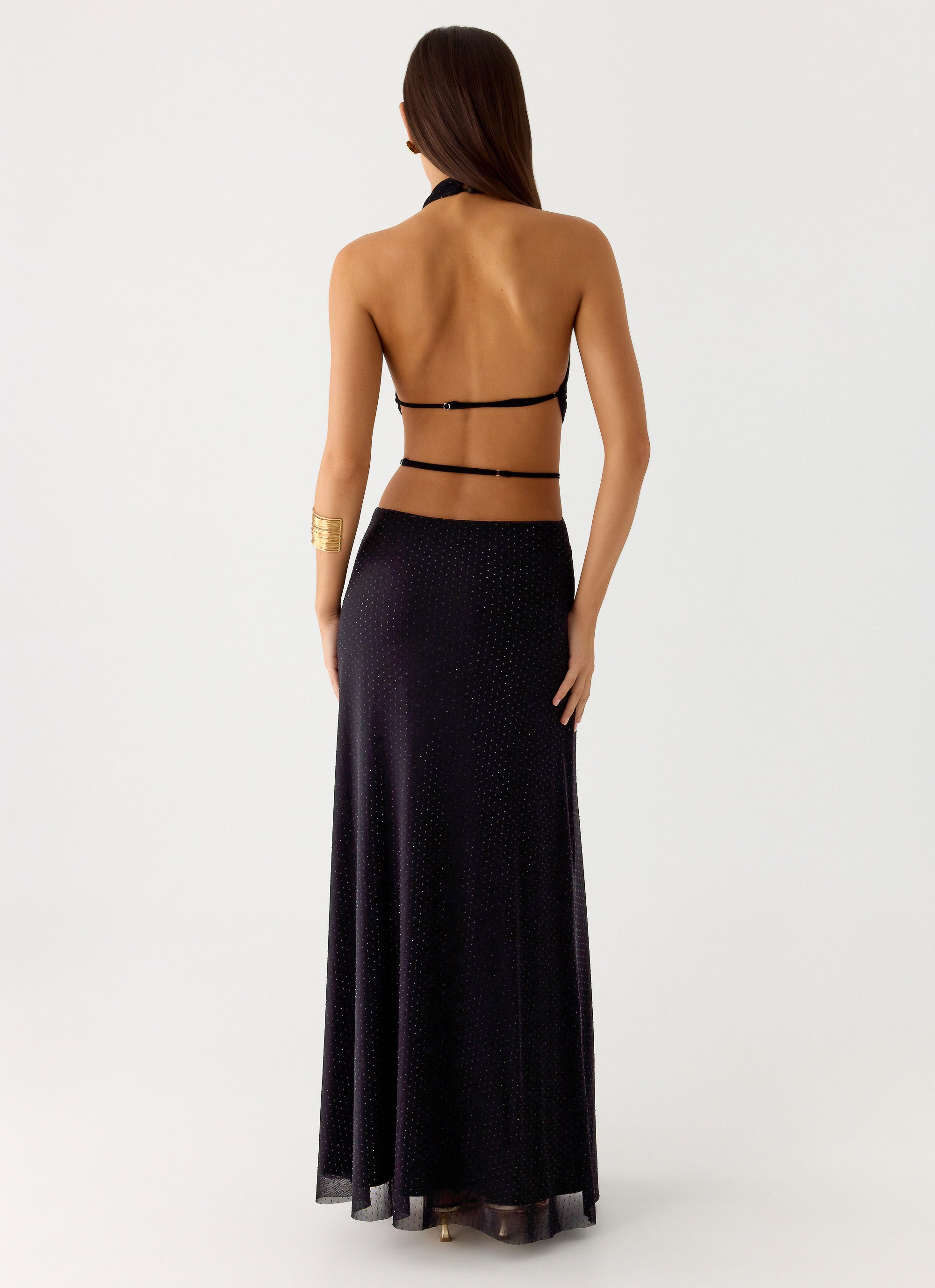 Astraeus Beaded Sequin Maxi Dress Black