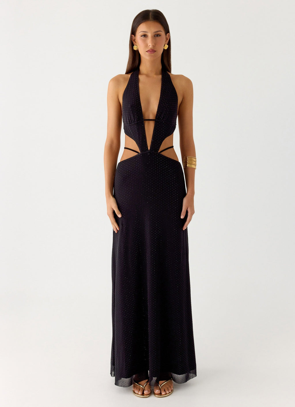 Astraeus Beaded Sequin Maxi Dress Black