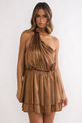 Aurora One Shoulder Mini Dress Brown