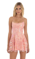 Floral Sequin Dress in Coral