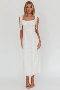 Cupid Tied Shoulder Embellished Midi Dress White