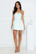 Blossom Hour Strapless Satin Mini Dress Blue
