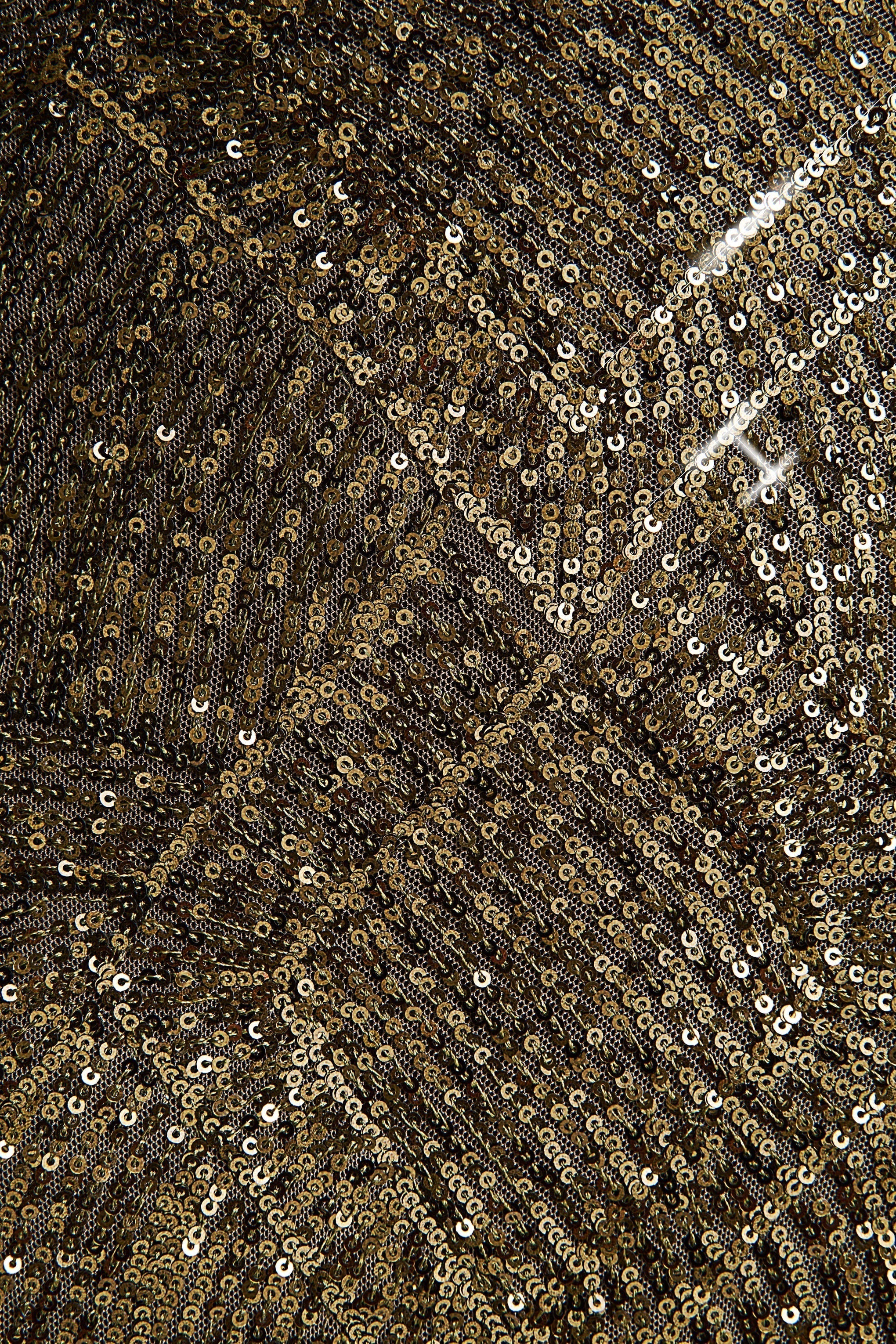 Cecy | Khaki Sequin High-Neck Maxi Dress With Cap Sleeves