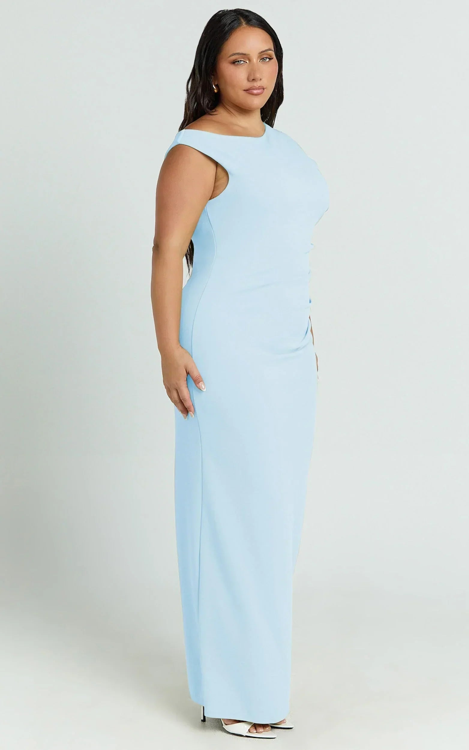 Genie Maxi Dress - Off The Shoulder Dress in Baby Blue