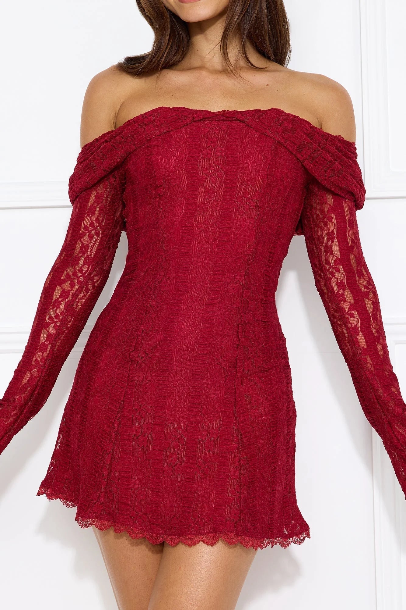 Secret Smile Lace Off Shoulder Mini Dress
