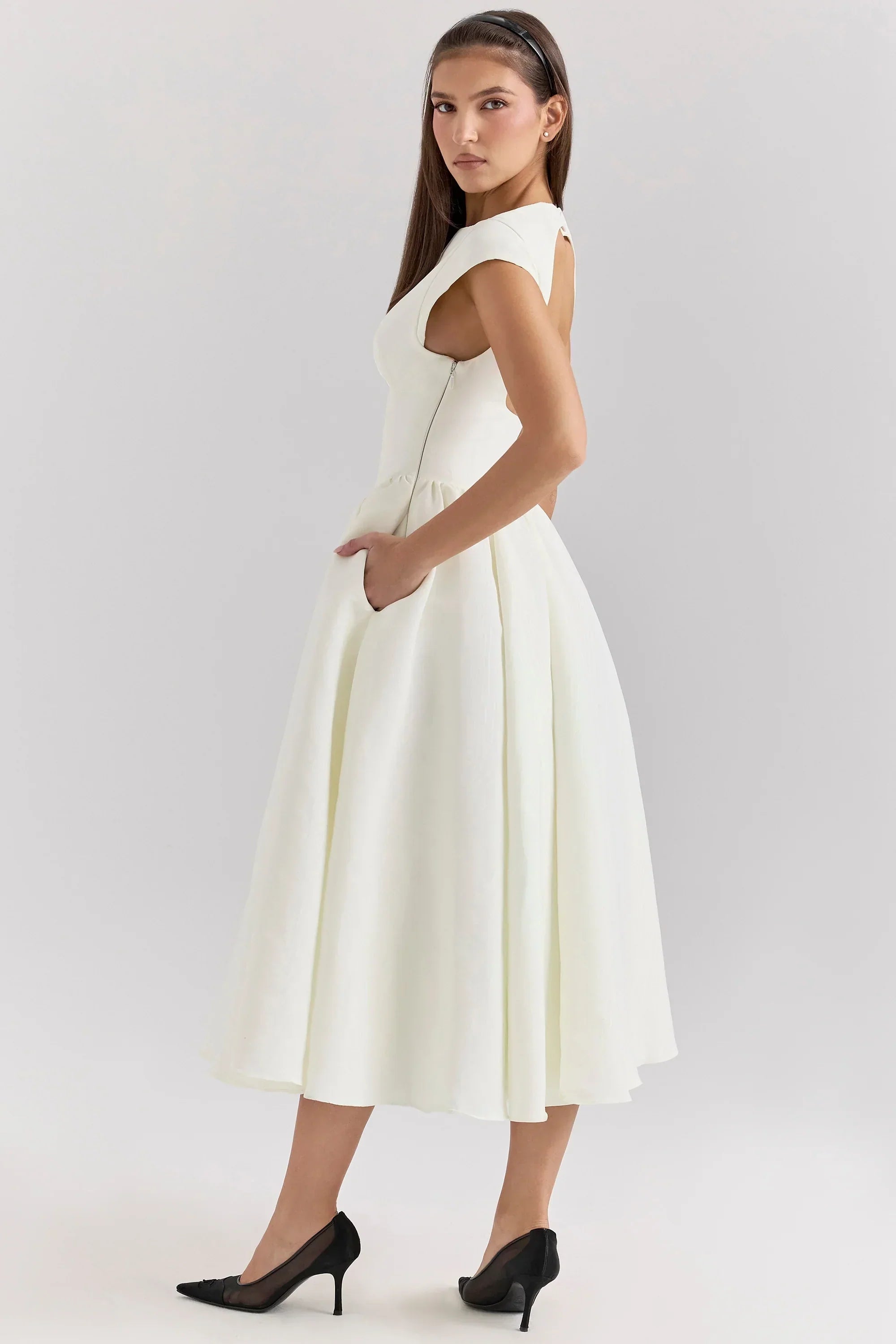 Ivory Moire Satin Midi Dress