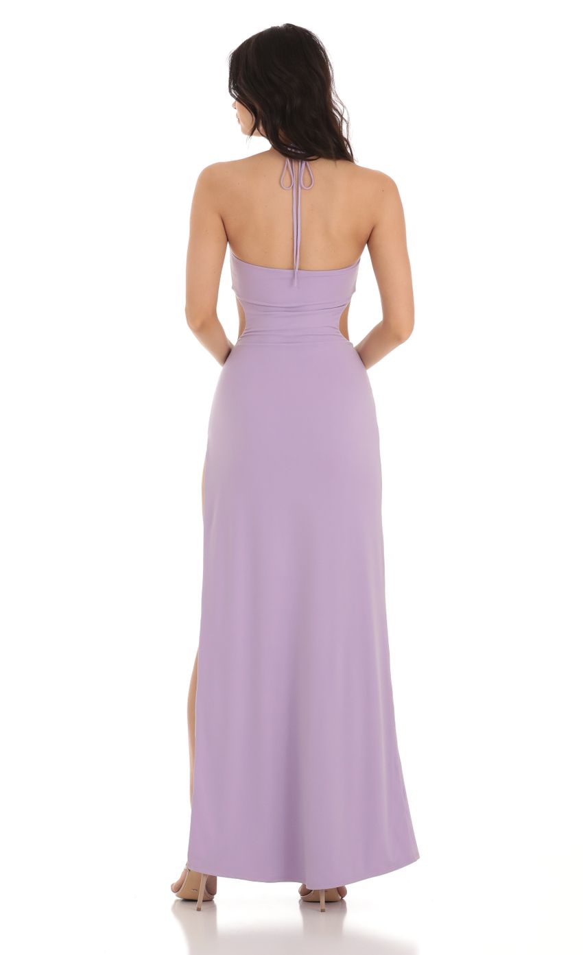 Rhinestone Cutout Maxi Dress in Purple