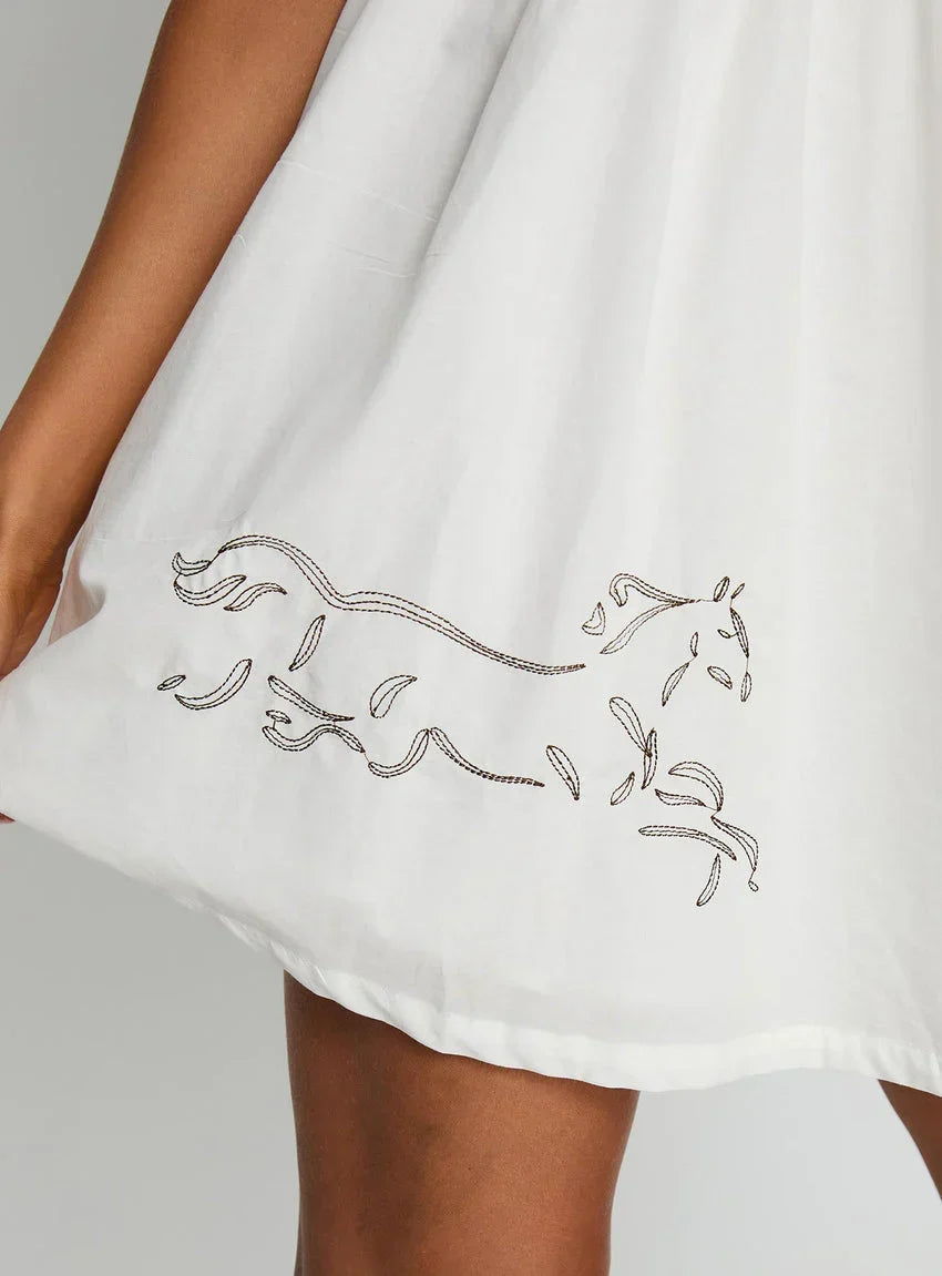 Cloudy Babydoll Contrast Trim Mini Dress White