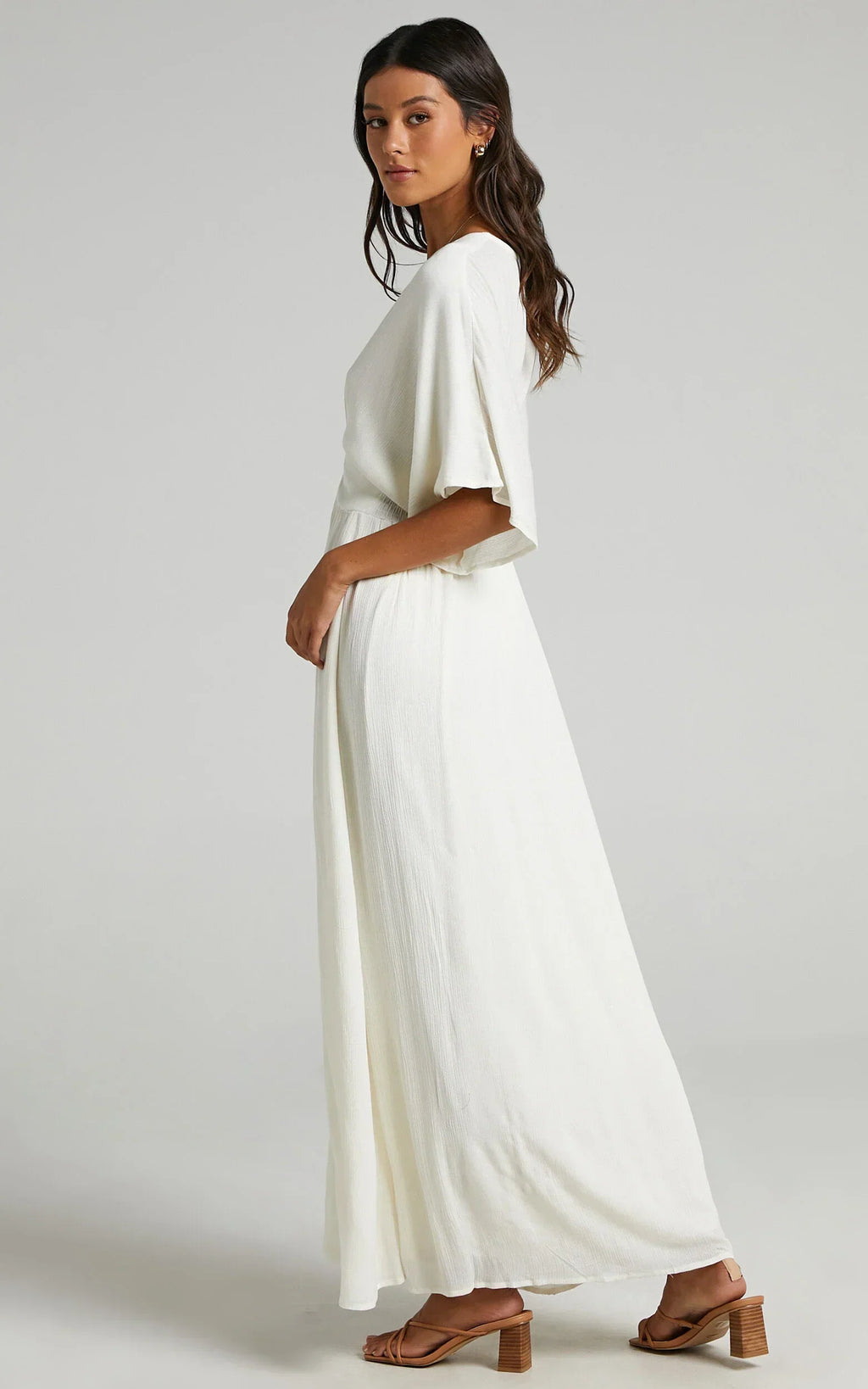 Sitting Pretty Maxi Dress - Short Sleeve Button Down Dress In Natural