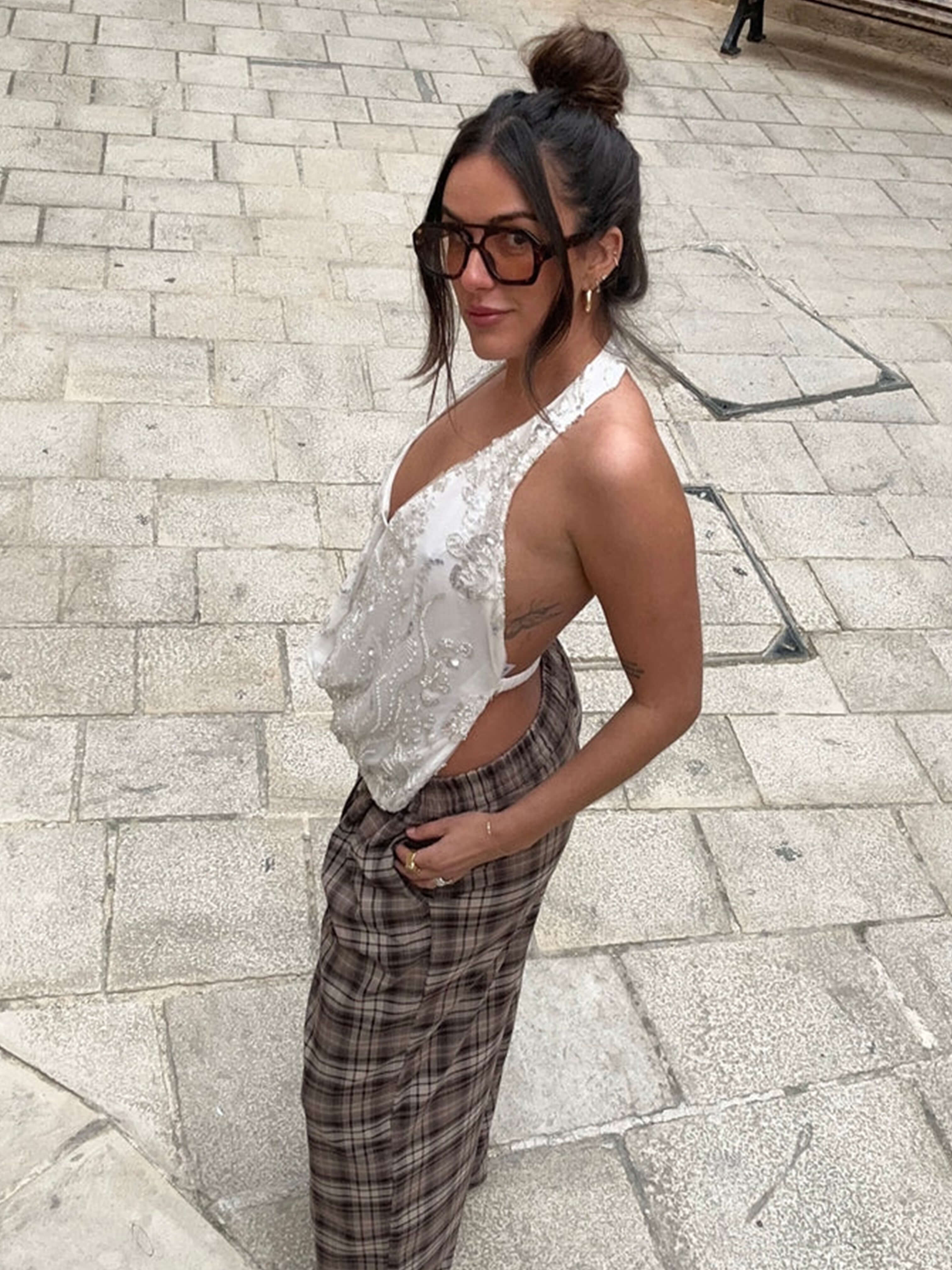 Beaded Floral Halter Top