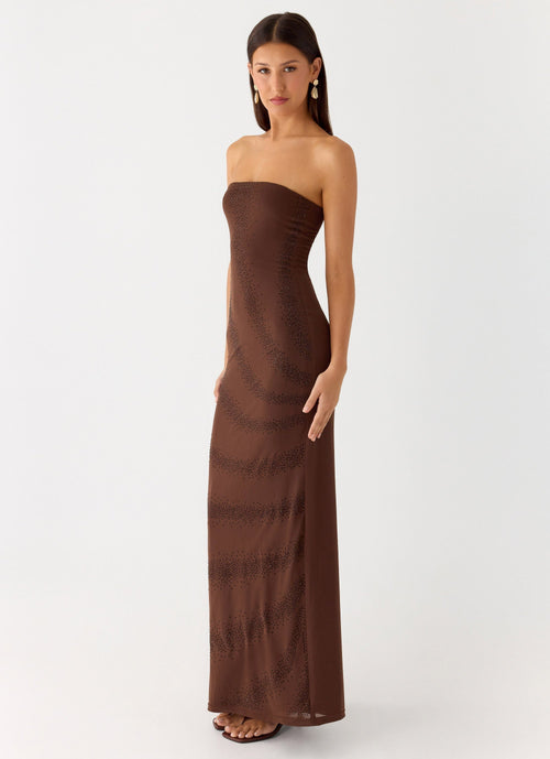 Belisse Beaded Mesh Maxi Dress Chocolate