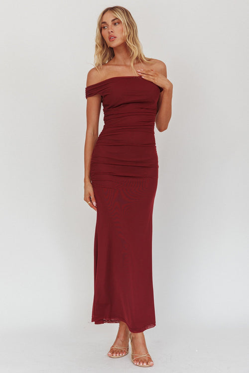 Bloom Mesh Midi Dress Wine