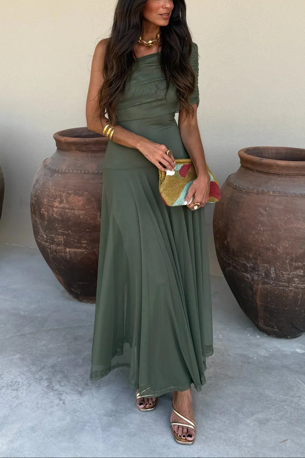 Brittany One-Shoulder Mesh Maxi Dress