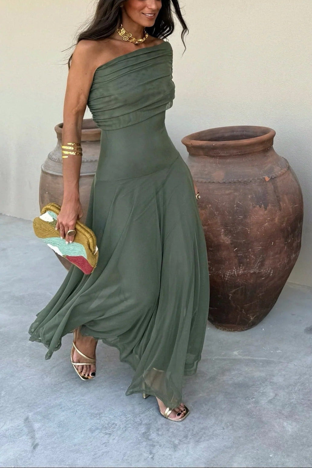 Brittany One-Shoulder Mesh Maxi Dress