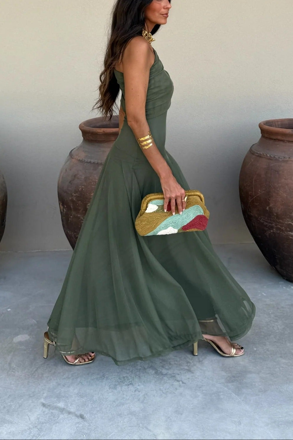 Brittany One-Shoulder Mesh Maxi Dress