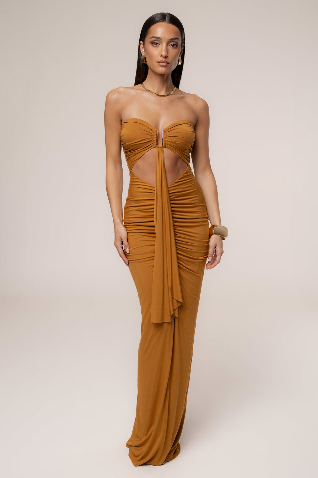Brown Atlantis Drape Maxi Dress