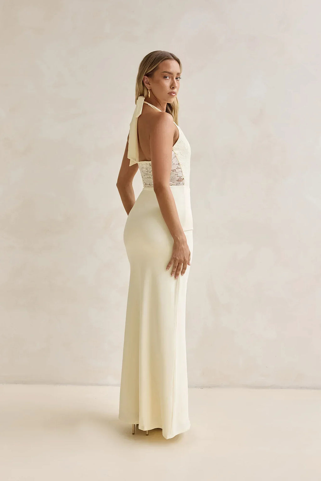 Seaside Glow Halter Maxi Dress Yellow