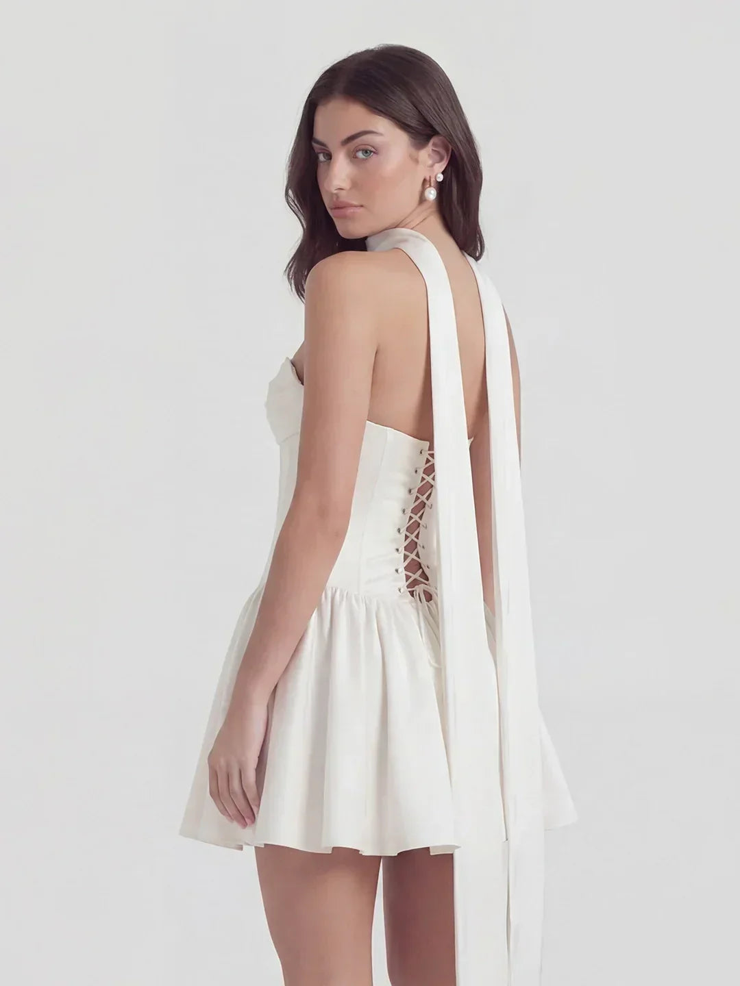 Ribbon Strapless Corset Mini Dress With Scarf Detail