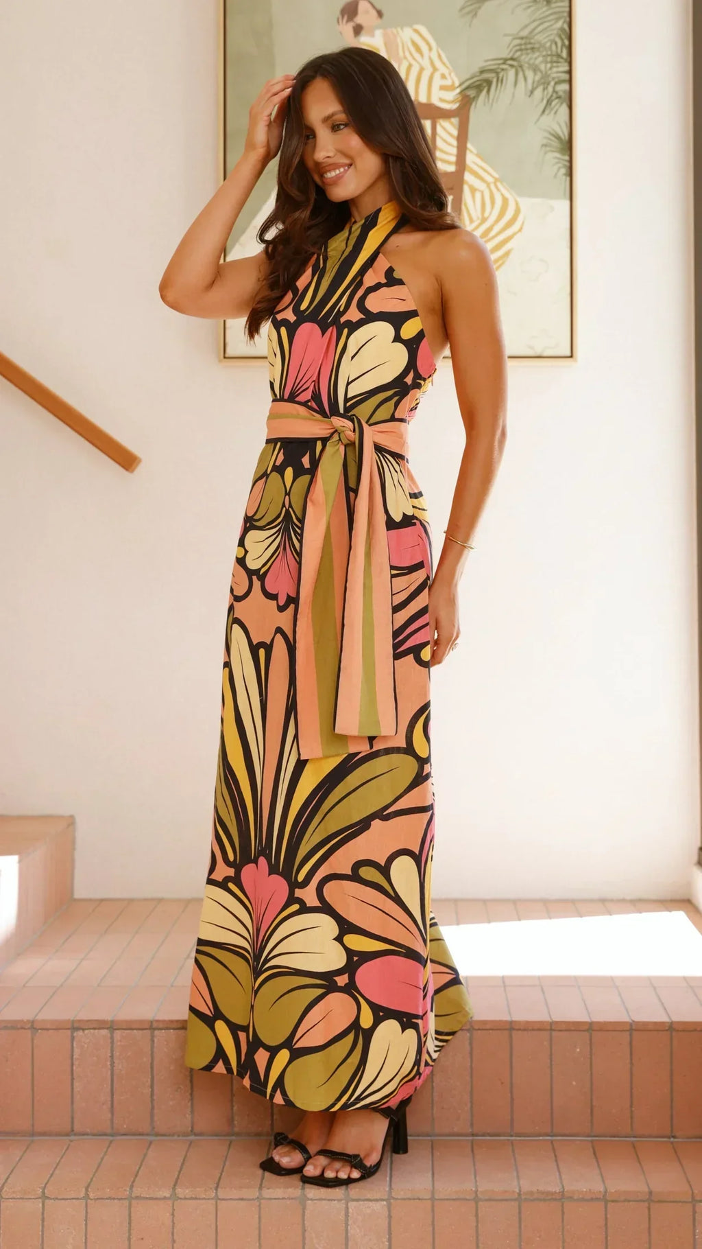 Portugal Twist Halter Maxi Dress - Melon