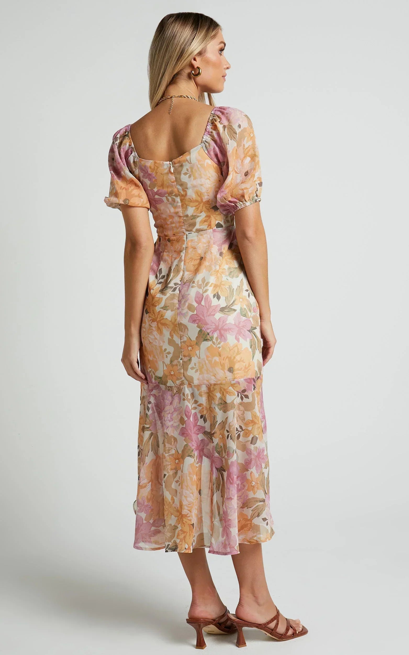 Jasalina Midi Dress - Puff Sleeve Dress in Elegant Rose