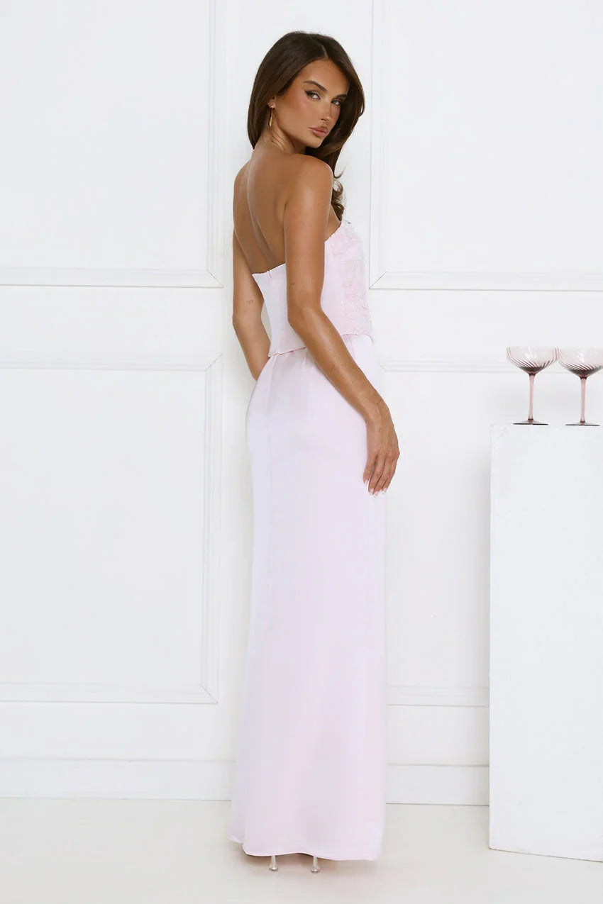 Vibes On Point Strapless Satin Maxi Dress Pink