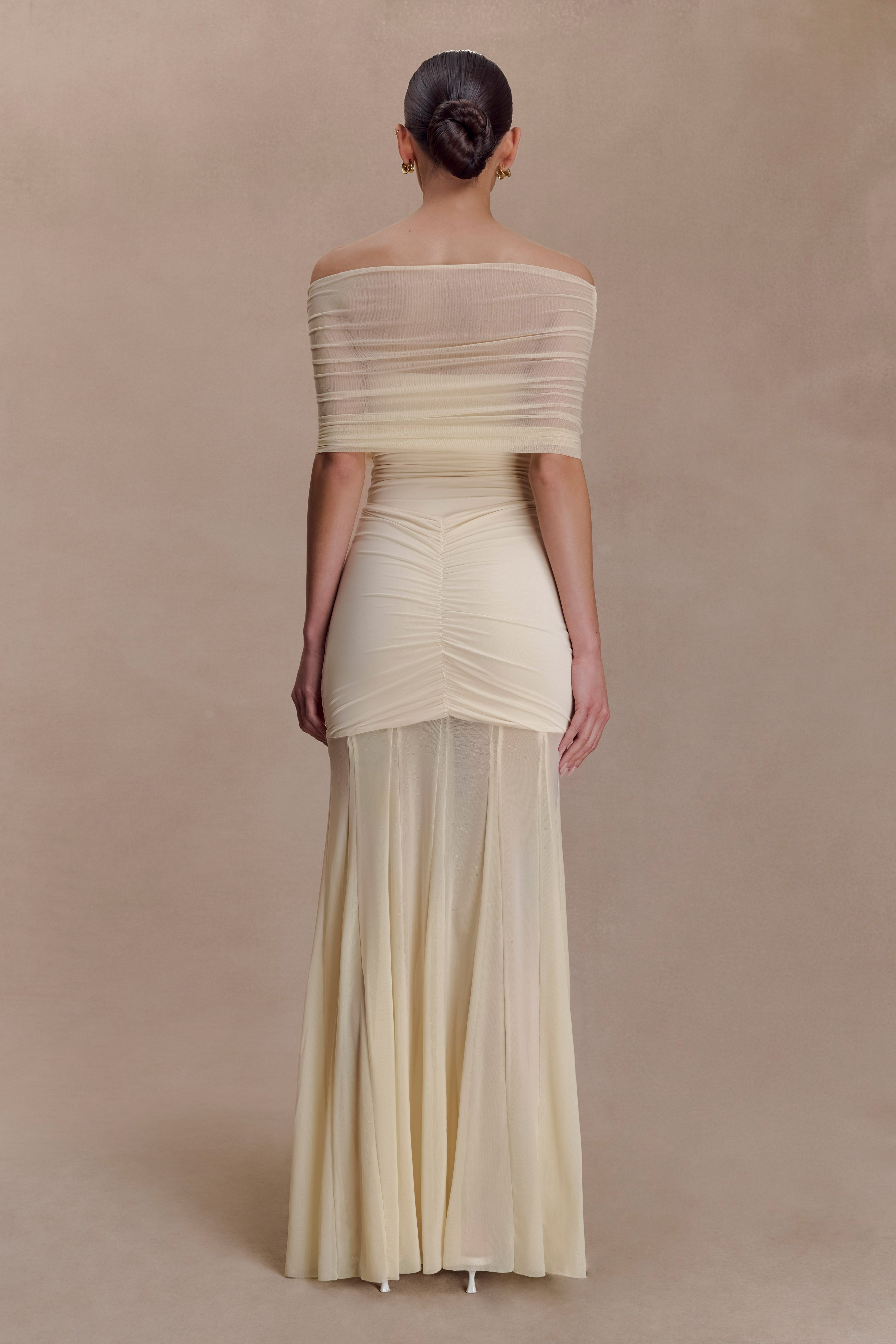 Caspian Off Shoulder Mesh Maxi Dress