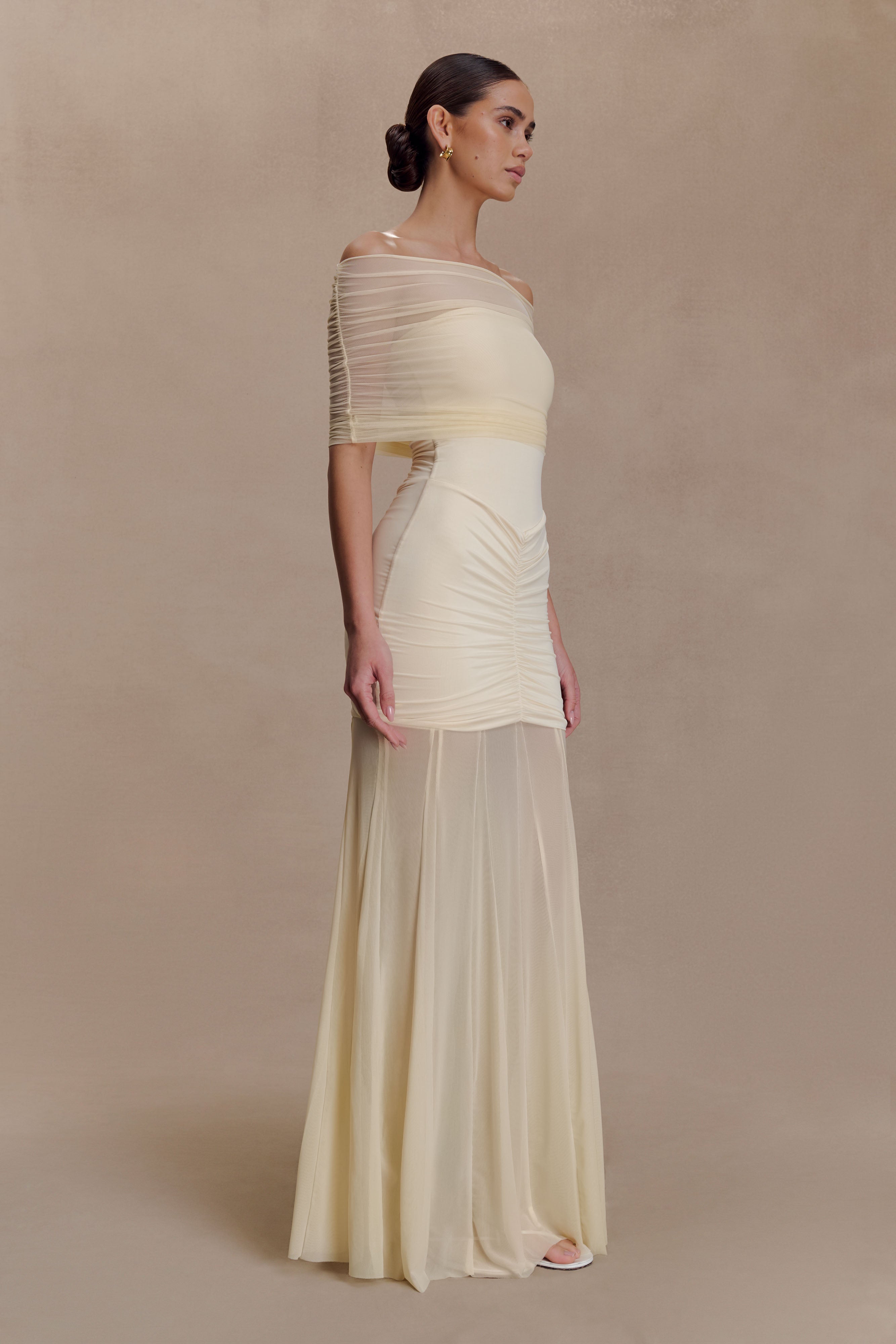 Caspian Off Shoulder Mesh Maxi Dress