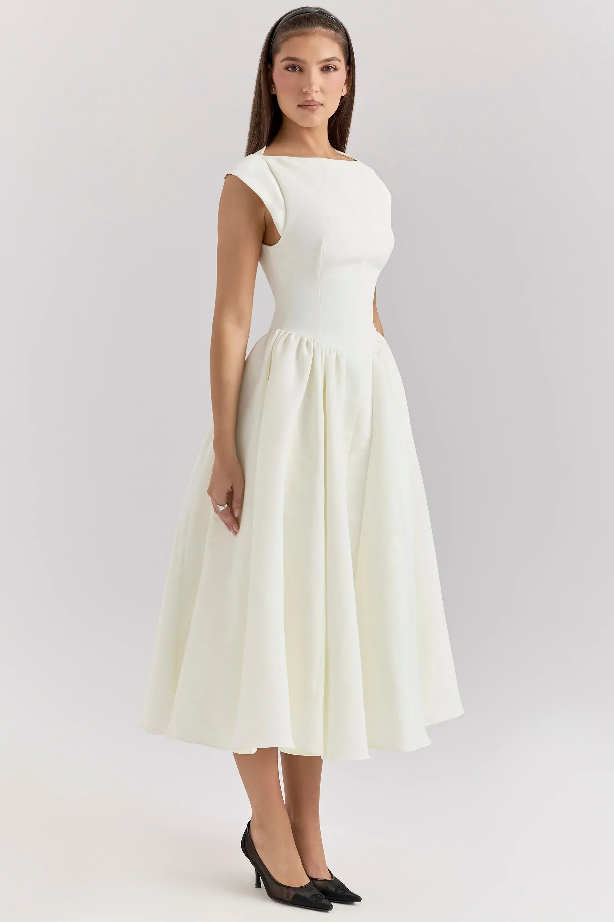 Ivory Moire Satin Midi Dress