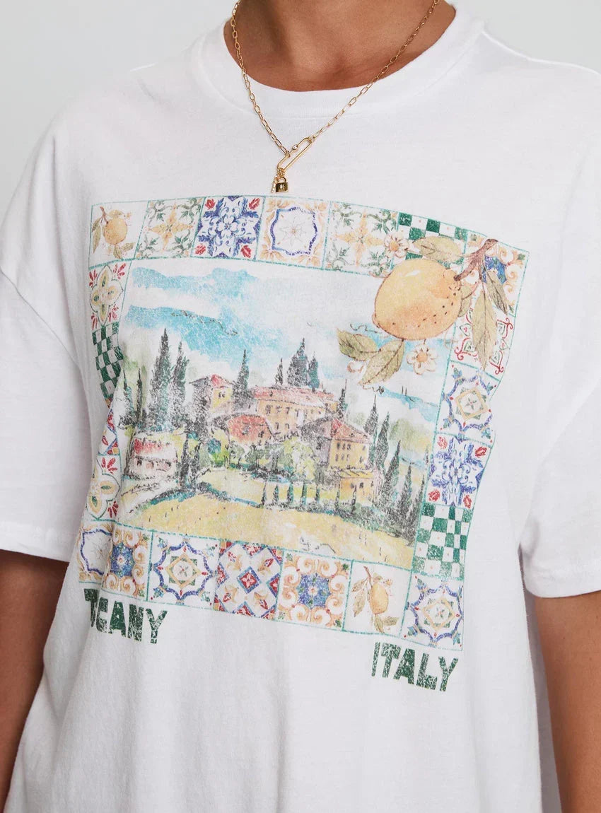 Love From Tuscany Oversized Graphic Top White
