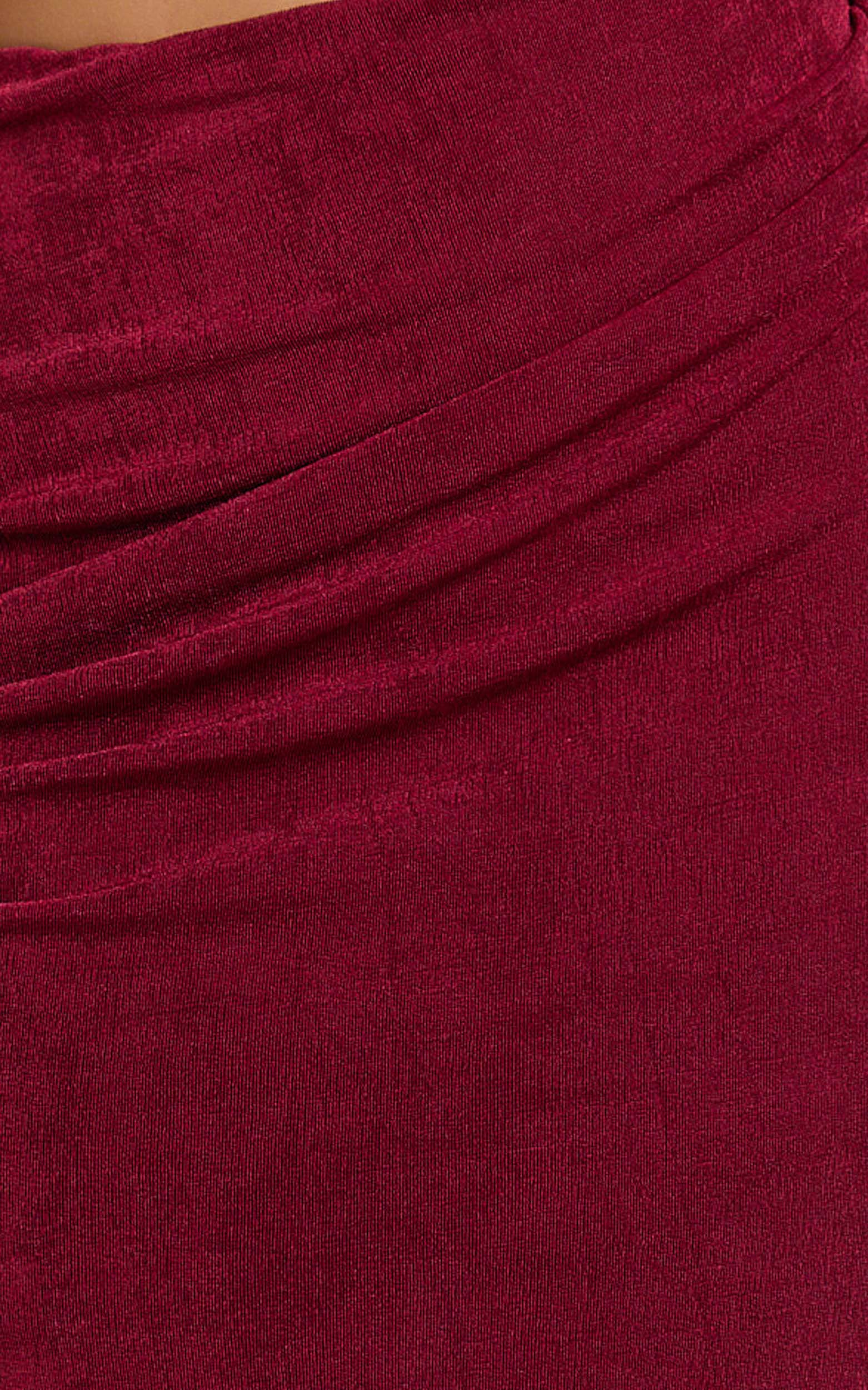 Kala Midi Dress - One Shoulder Cut Out Side Split Dress in Wine