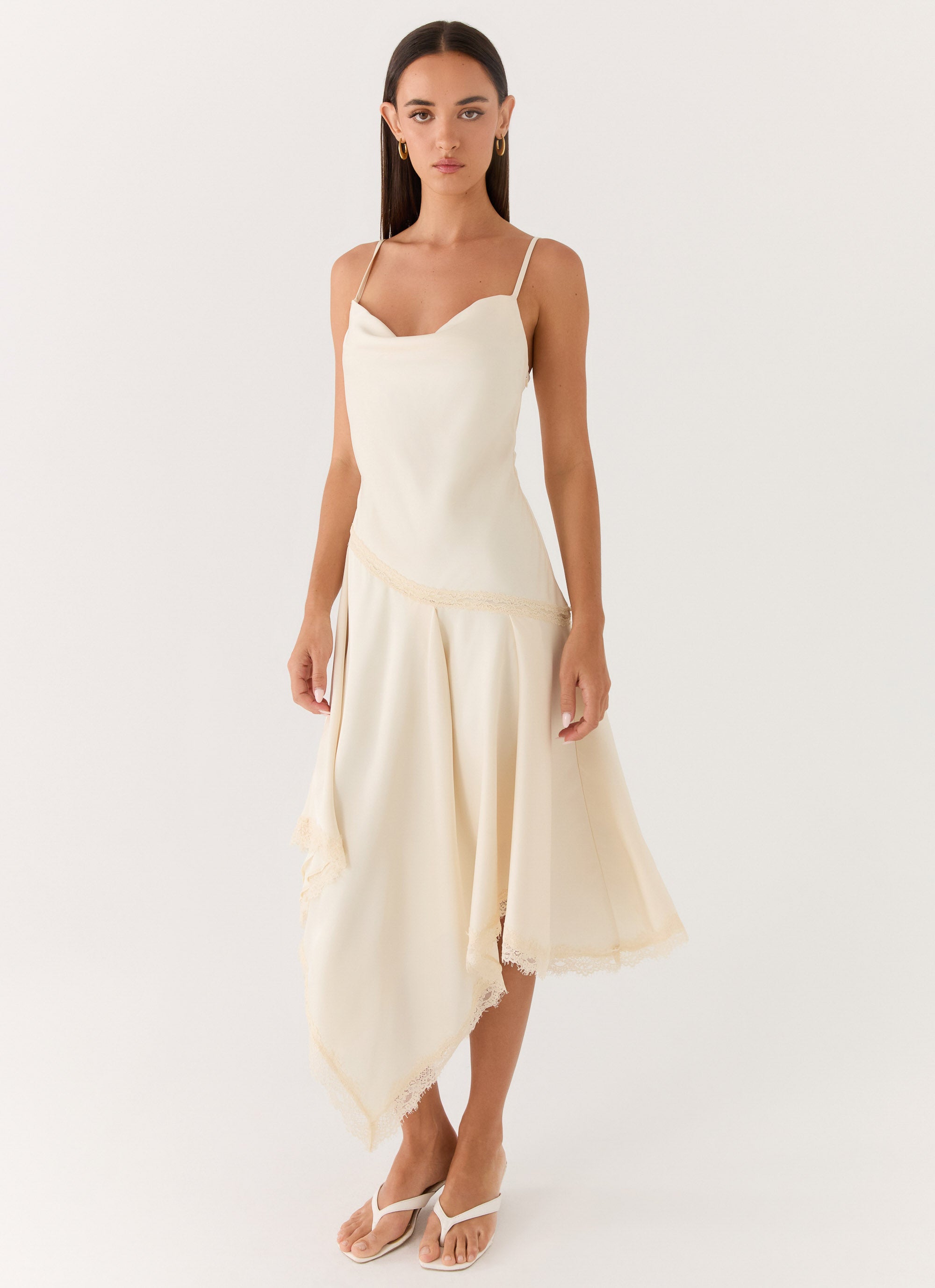 Cleosa Asymmetrical Midi Dress White