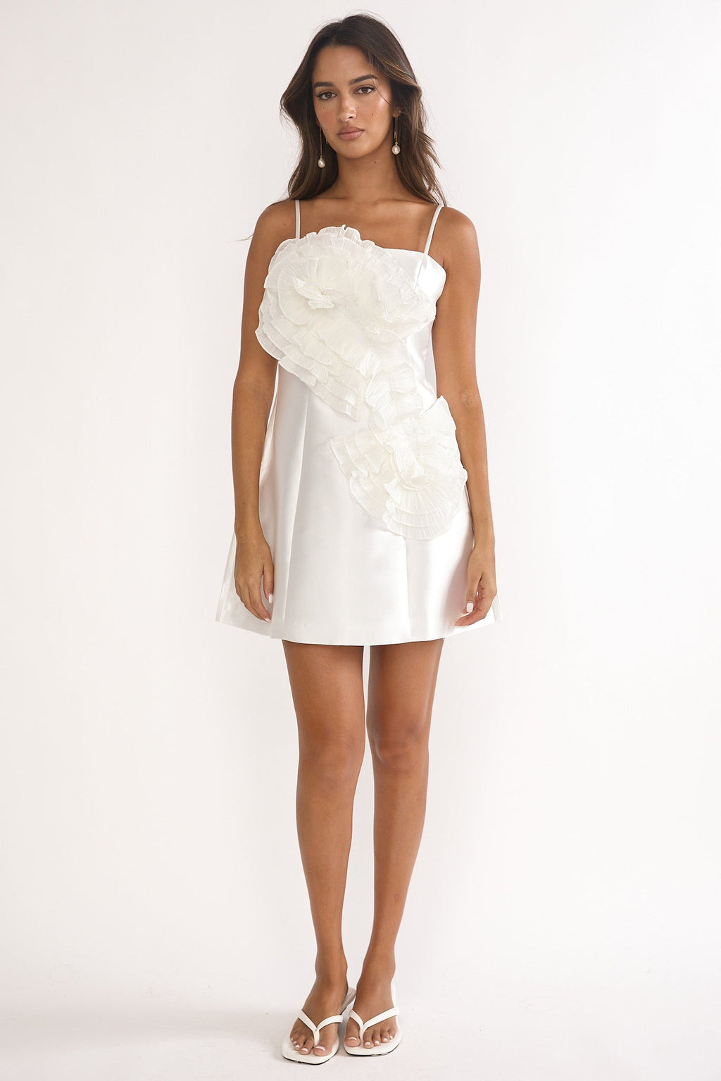 Cosmique Ruffle Mini Dress White