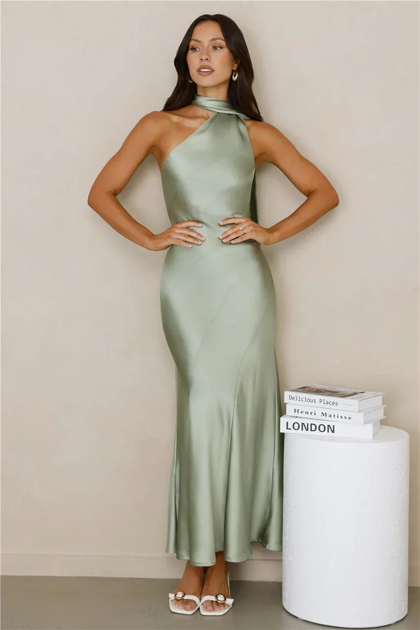 Kissed By Moonlight Satin Maxi Dress Sage