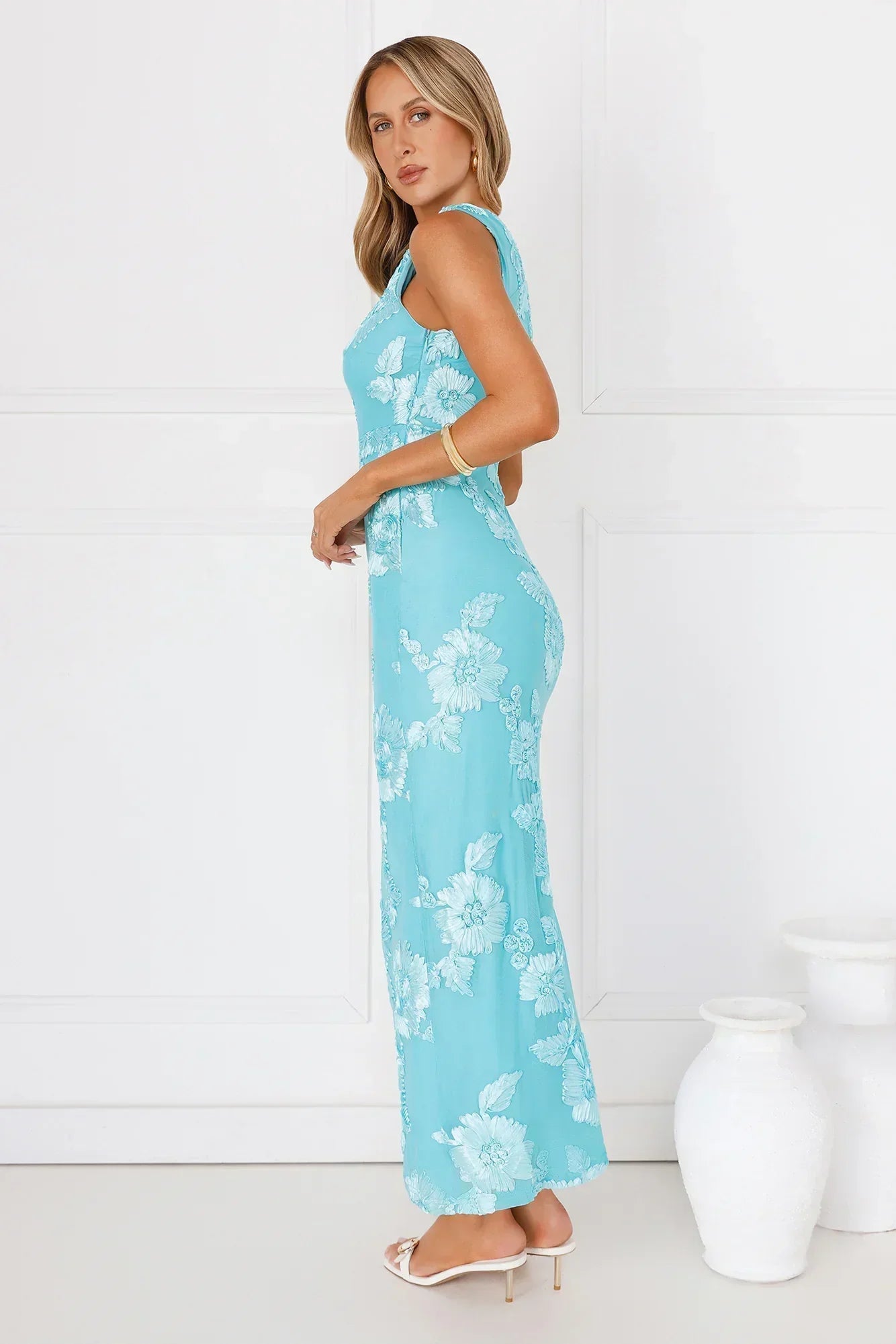 Billions Off Shoulder Mesh Maxi Dress