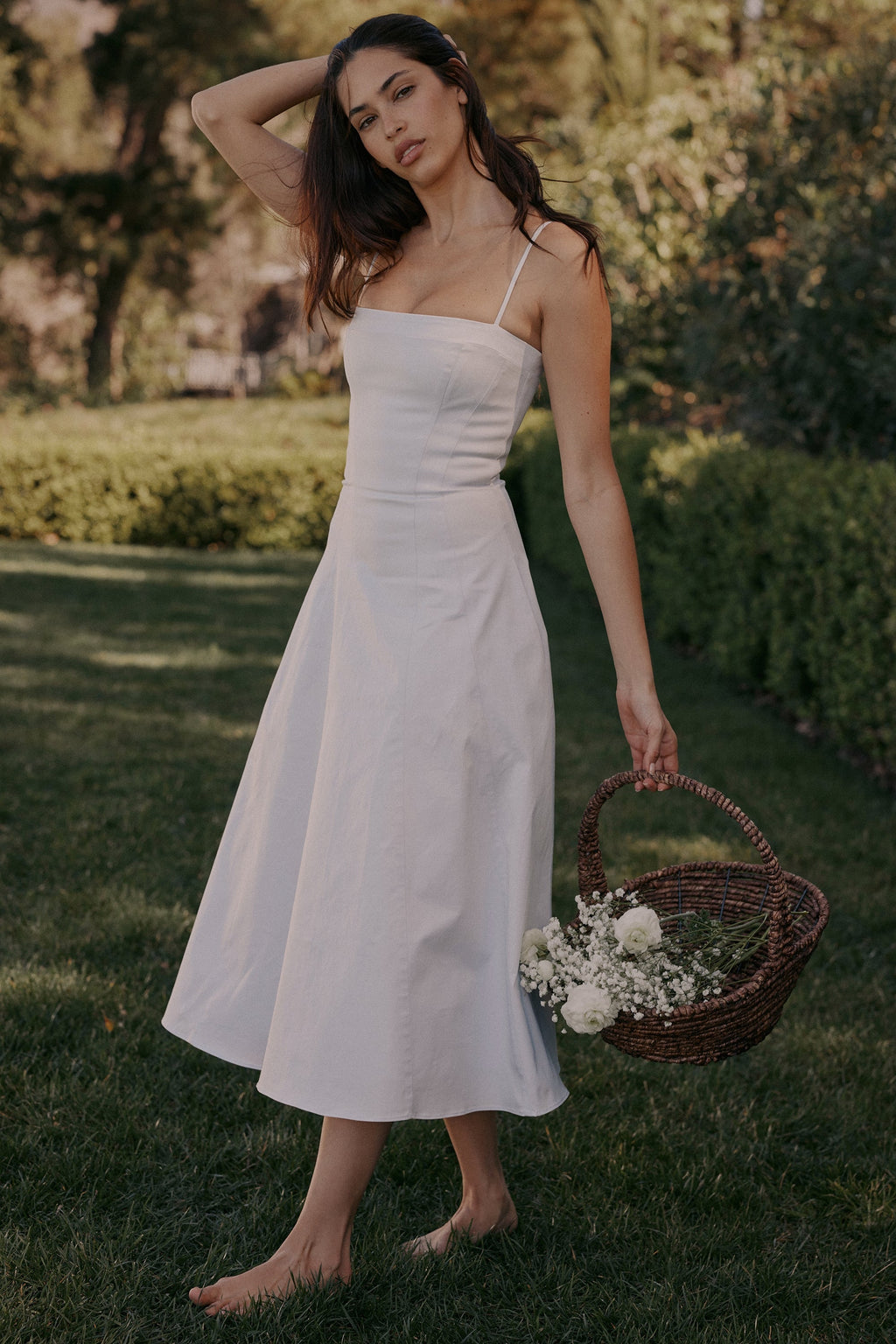 white stretch cotton a-line midi sundress