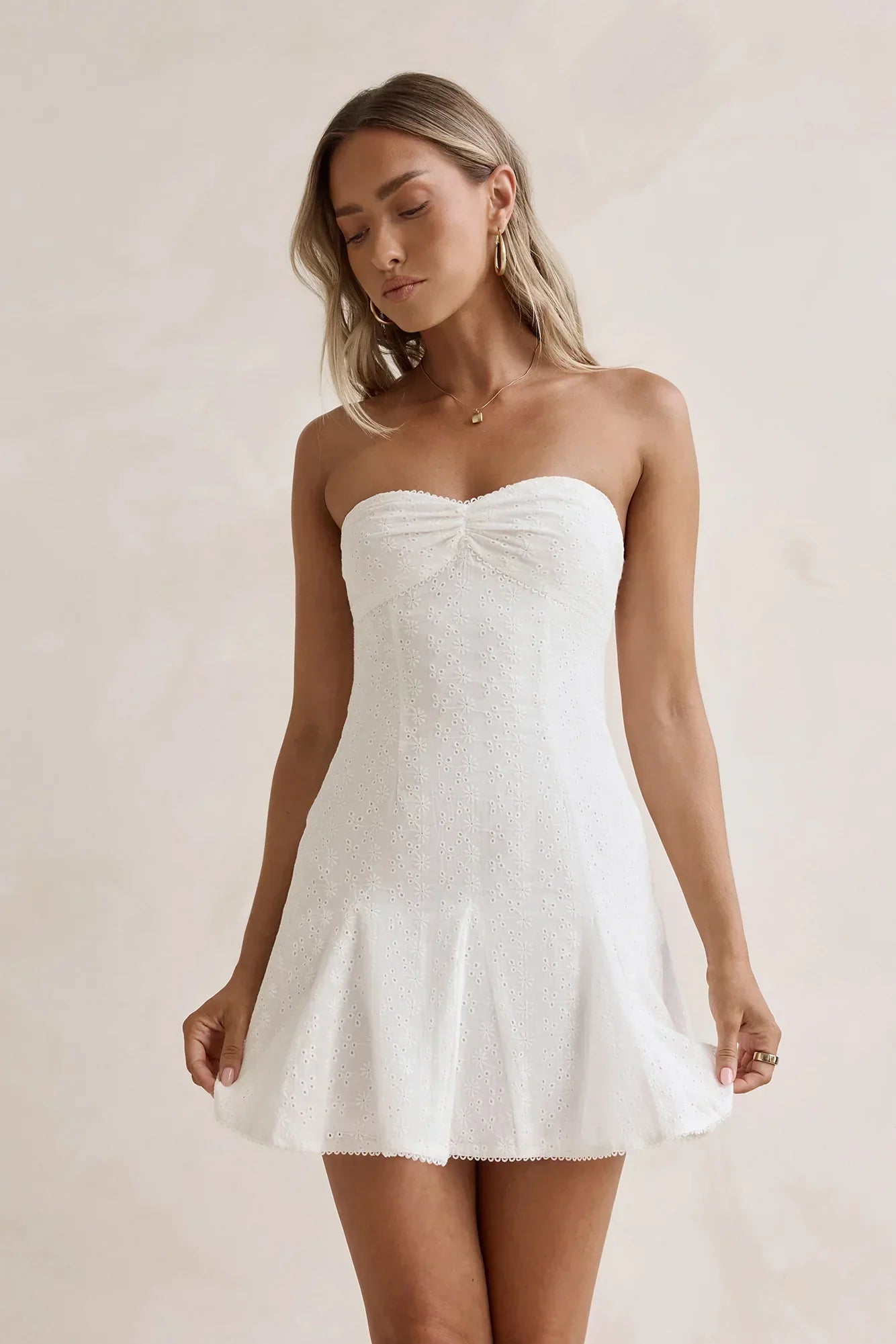 Daydream Diaries Strapless Mini Dress Off White