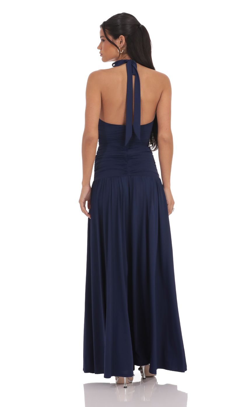 Halter Drop Waist Maxi Dress in Navy