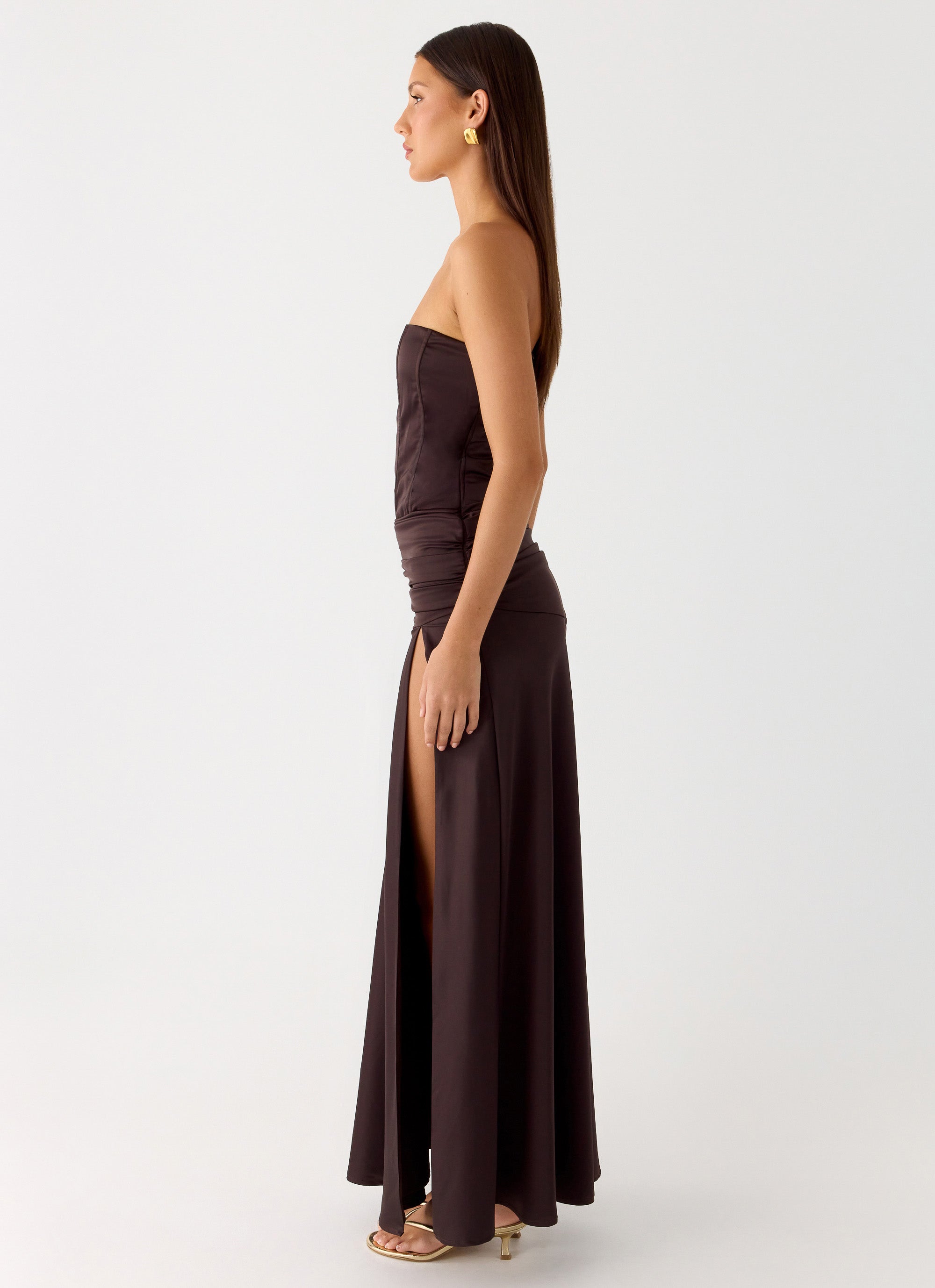 Darana Corset Satin Maxi Dress Chocolate
