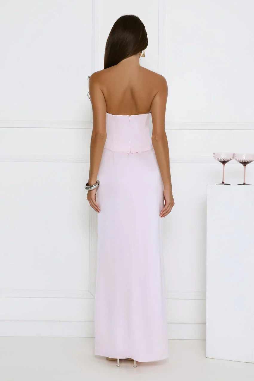 Vibes On Point Strapless Satin Maxi Dress Pink