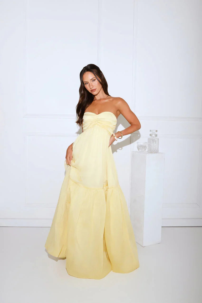 Unforgettable Style Strapless Maxi Dress Yellow